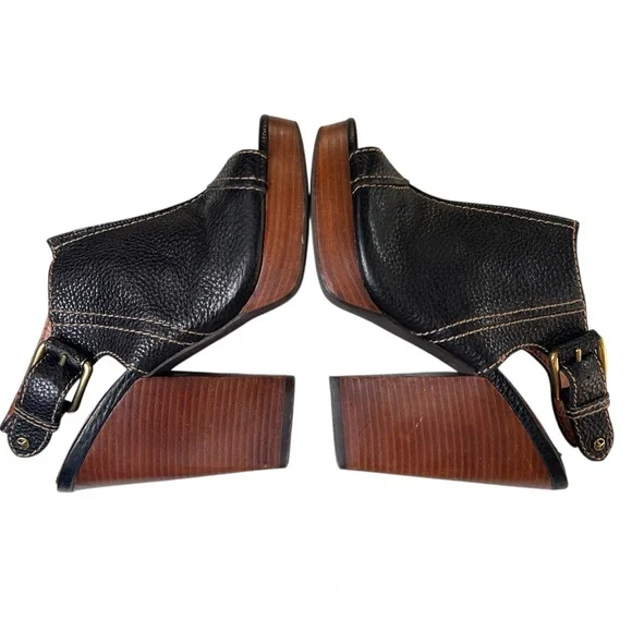 VTG Lucky Brand Black Leather Paola Peep Toe Block Heel Sling Back Size 9 READ - Picture 4 of 12